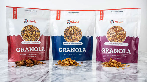 3x 300 gr. Granola Premium: Caju, Ciocolata, Alune de Padure